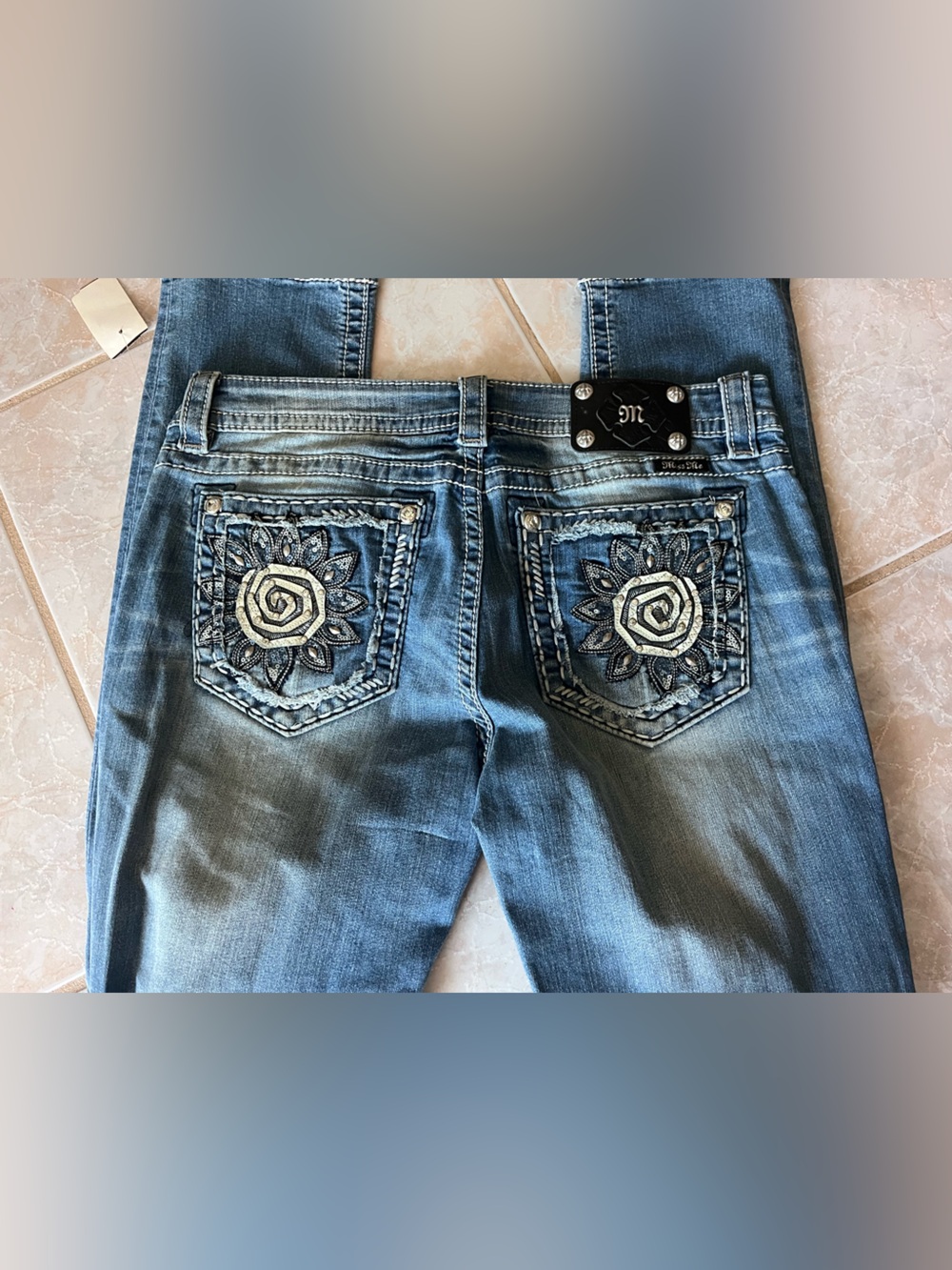 Miss Me Blue Bootcut Jeans with Embroidered Floral Back Pockets